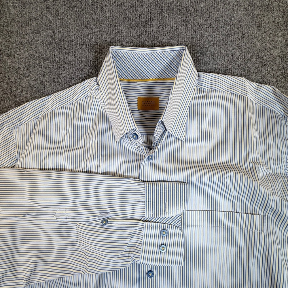 Robert Talbott Carmel Mens Blue White Striped Cotton Button Down Shirt‎ XL 2805